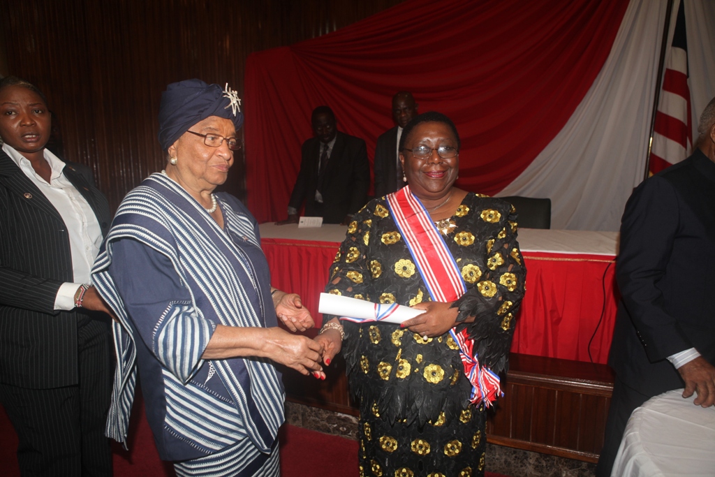 President Sirleaf Congratulates Ambassador Kamara after conferral of Distinction