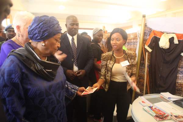 President Sirleaf at another booth