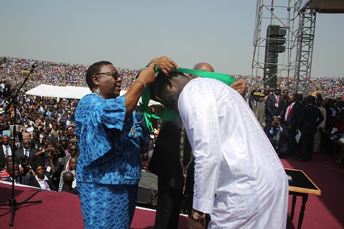 Foreign Minister Kamara joined by Adviser Wallace to sash President Weah