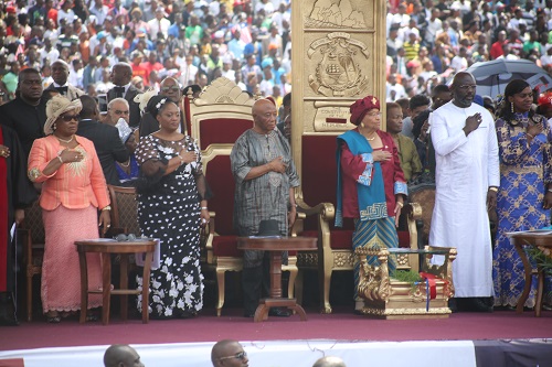 Former second Lady Boakai Vice President Jewel Howard Taylor outgoing VP President Sirleaf President Weah and First Lady Clar Weah