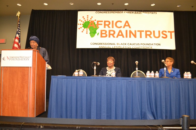  The Liberian leader making remarks at the Annual African American Legislative Conference