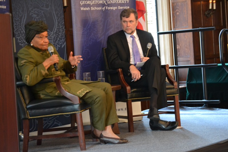 President Sirleaf is engaged in an interactive discussion moderated by Mr. Steven Radelet, Director, Global Human Development Program, Walsh School of Foreign Service, Georgetown University.