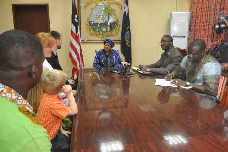 President Sirleaf meets with Dr. Brantly and family during a courtesy call on Friday, June 26, 2015