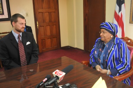 President Sirleaf welcomes Dr. Brantly