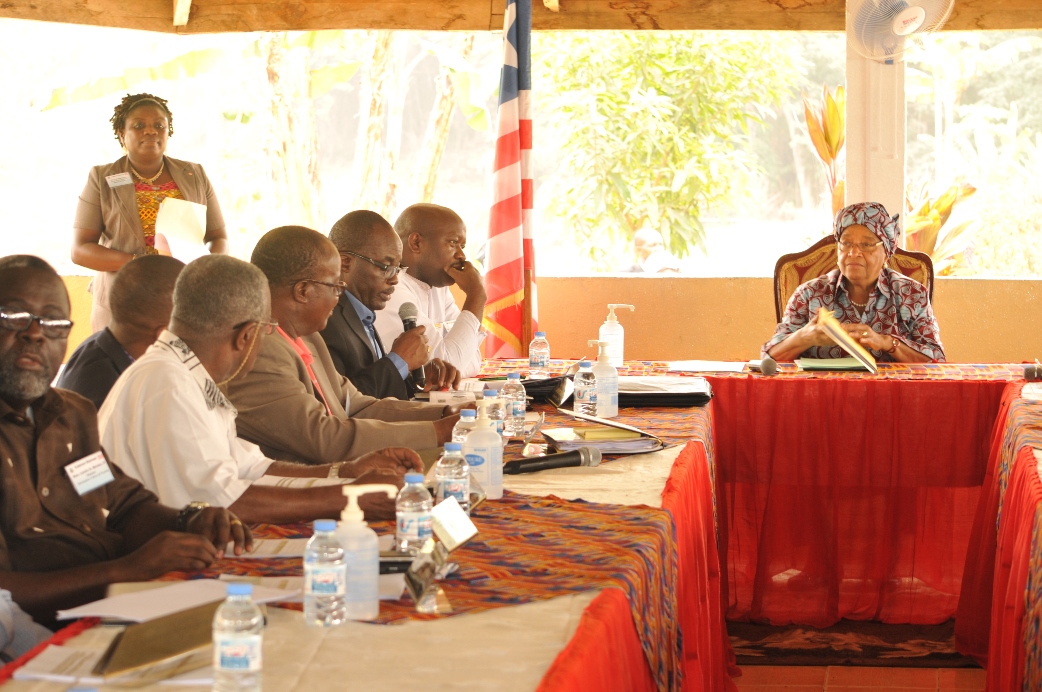 .President Sirleaf and partial view of her Cabinet Minister at the Retreat in Julijuah, Bomi County