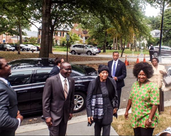 The President is seen here arriving at the Ambassador's residenc