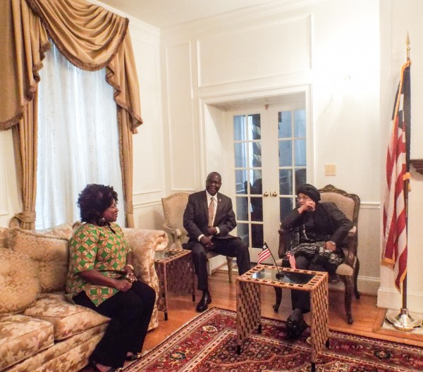 President Sirleaf converses with Ambassador and Mrs. sulunteh